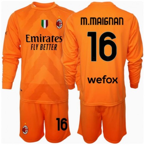 Fotbalové Dres AC Milan Mike Maignan #16 Brankářské Dětské Venkovní 2024-25 Dlouhý Rukáv (+ trenýrky)